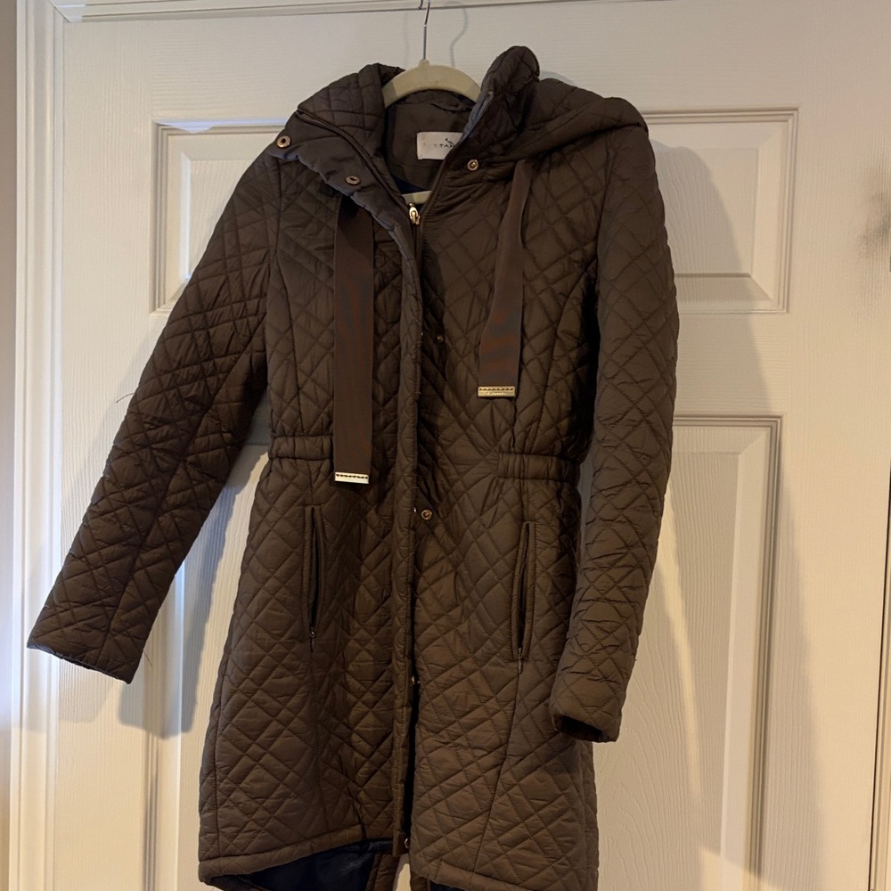 Tahari Quilted Brown Trench Coat